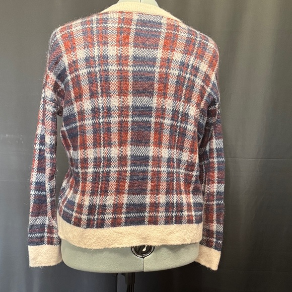 Banana Republic Maroon, Navy, and Cream Plaid V-Neck Sweater - Picture 2 of 8